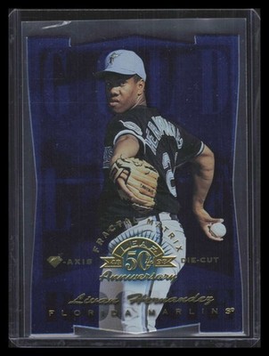 1998 Leaf Fractal Diamond Axis 195 Livan Hernandez GLR 32/50 Gold Leaf Rookie