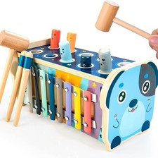 KIDWILL Montessori Wooden Hammering Toy Bench