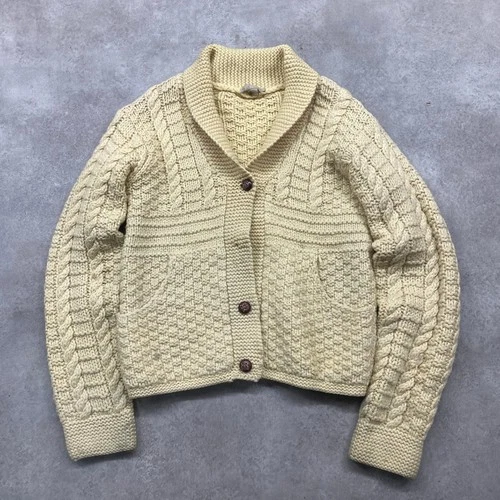 J.crew Cardigan Mens Small 100% Wool Chunky Cable Knit Shawl Sweater, Beige