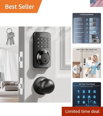 Matte Black Keyless Entry Smart Lock with Auto-Lock & 100 User Codes, 15-Min ...
