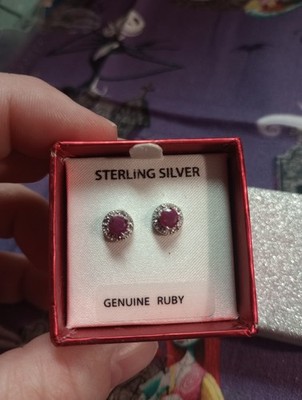 925 Sterling Silber echte & schöne Halo Rubin Ohrstecker zum Muttertag