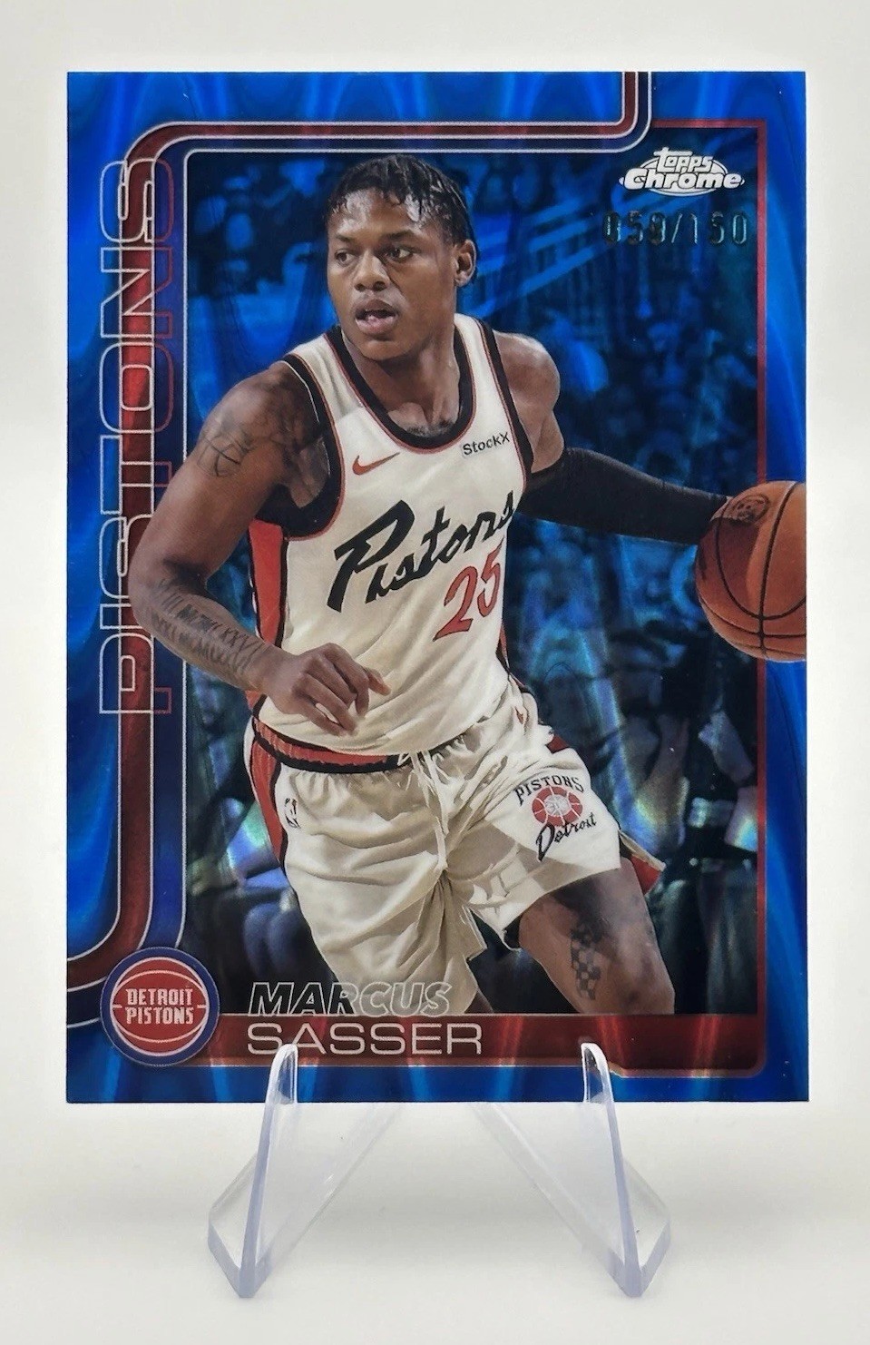 2025-26 Topps Chrome Marcus Sasser #35 Blue Raywave Refractor /150