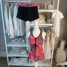 Women's Brand New Small black and salmon, pink two-piece tankini. summer 3780