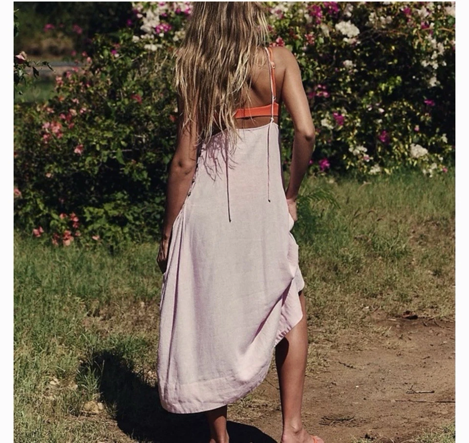 Vestido Free People Inma Cutouts Sweetheart espalda abierta midi mezcla de lino talla XL rosa Foto 3 de 4