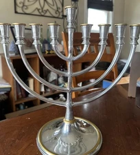 Classic Tree of Life Menorah Silver Tone Hanukkah Threshold Iron 9 taper Candle