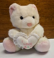 Vintage Russ Berrie White Pink Teddy Bear Plush with I Love You pillow