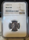 1924-S NGC MS RB LINCOLN WHEAT CENT