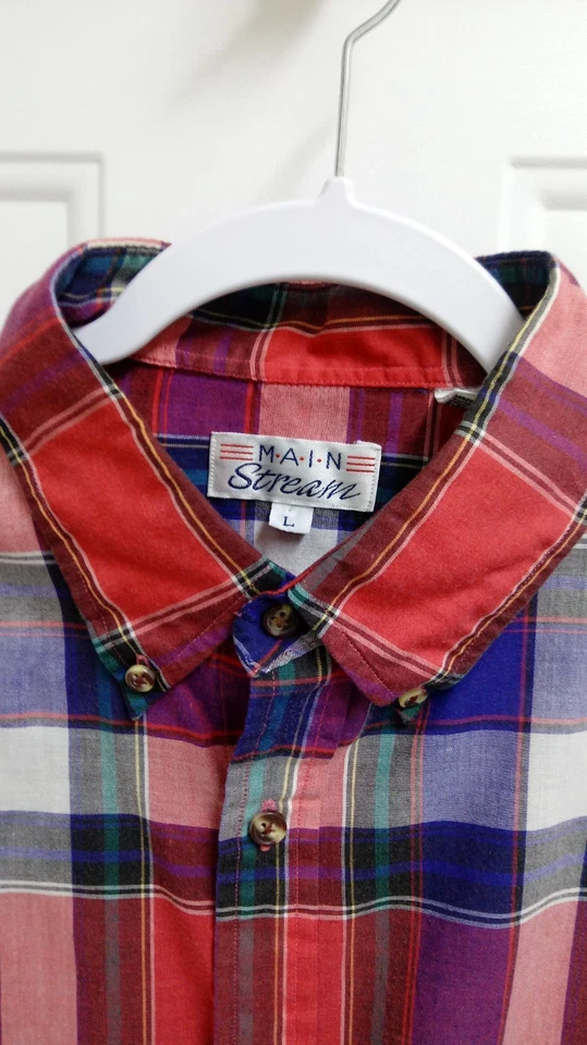 MAIN STREAM, SZ/L, MENS SHIRT, SHT.SLEEVE,MULTI-COLORED PLAID, USED, EXC. COND. - Image 3 of 3
