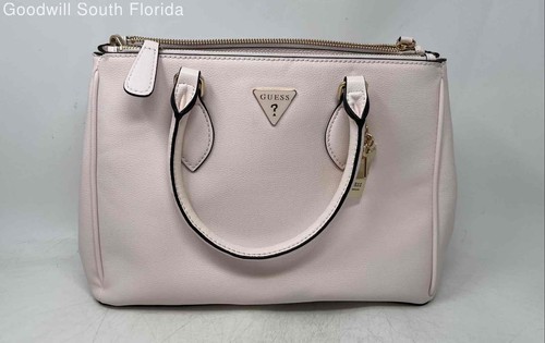 Guess Womens Light Pink Leather Detachable Strap Zip Top Lined Satchel Handbag