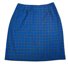 Christy Girl Pencil Skirt Womens 8 Blue Plaid Vintage Made In USA 90s Lined