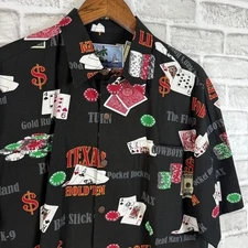 AFTCO Bluewater Hawaiian Primary Black Poker Texas Holdem Button Up Shirt MEDIUM