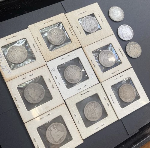 1853-1877 Seated Liberty Quarter Dollar Coins, Lot of 12 / Mixed Dates