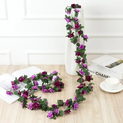 2,5m Kunstblume Seide Rose Blatt Girlande Rebe Efeu Haus Hochzeit Garten Deko