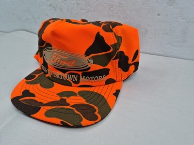 NOS Vintage 90s Ford Orange Camo Trucker Hat Snapback Cap USA Made