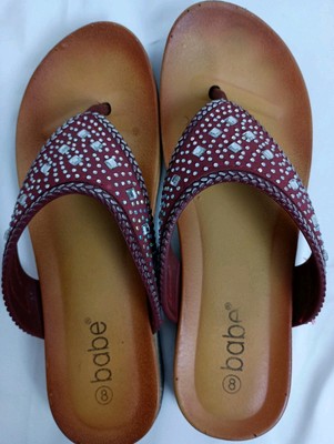 BABE 8 Sandals Flip Flop Rhinestone Bejeweled Bling Burgundy Gold Flats