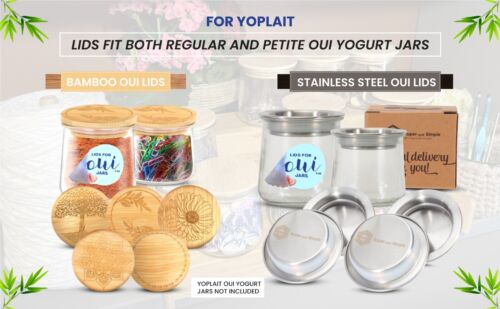 4 Oui Yogurt Jar Lids * Bamboo Wood or Stainless Steel * Perfectly Airtight Fit - Picture 1 of 51