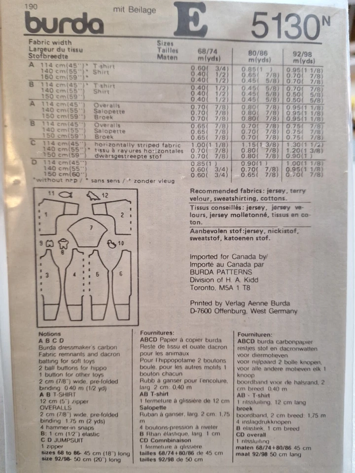 T Shirt Overalls Jumper Girls Boys 6M - 3T Burda 5130 Sewing Pattern Easy Fast - Image 4 of 4