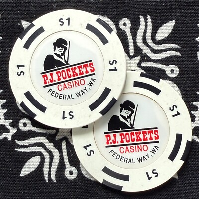 (2) P.J. Pockets $1 Federal Way, Washington Gaming Poker Casino Chip V624