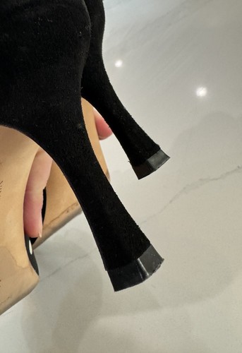 Manolo Blahnik Black & White Maysale Polka Dot Buckle Mules Heels 37.5 - Picture 9 of 16