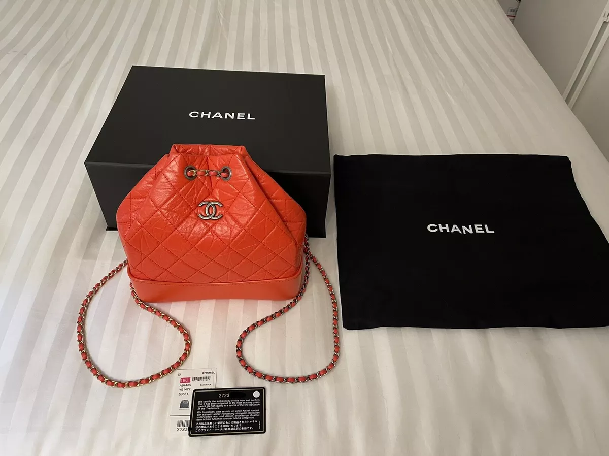 Chanel Gabrielle Chevron Aged Calfskin Leather Backpack Bag Red