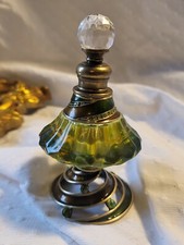Art Deco Perfume Bottle 5 CZECH Brass & glass bejeweled & enameled WOW a22