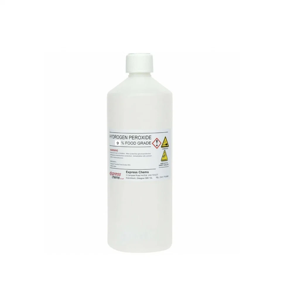 EXPRESS CHEMS 1 Litre (1L) Hydrogen Peroxide 9% Food Grade Disinfectant Cleaner Solution