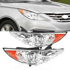 Headlights Lamps Chrome Amber Left+Right for 2011 2012 2013 2014 Hyundai Sonata