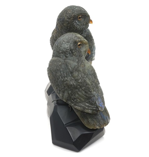 Andreas von Zadora Canadian (Born 1957) Lapidary Labradorite Sculpture Pr. Owls - Picture 3 of 12