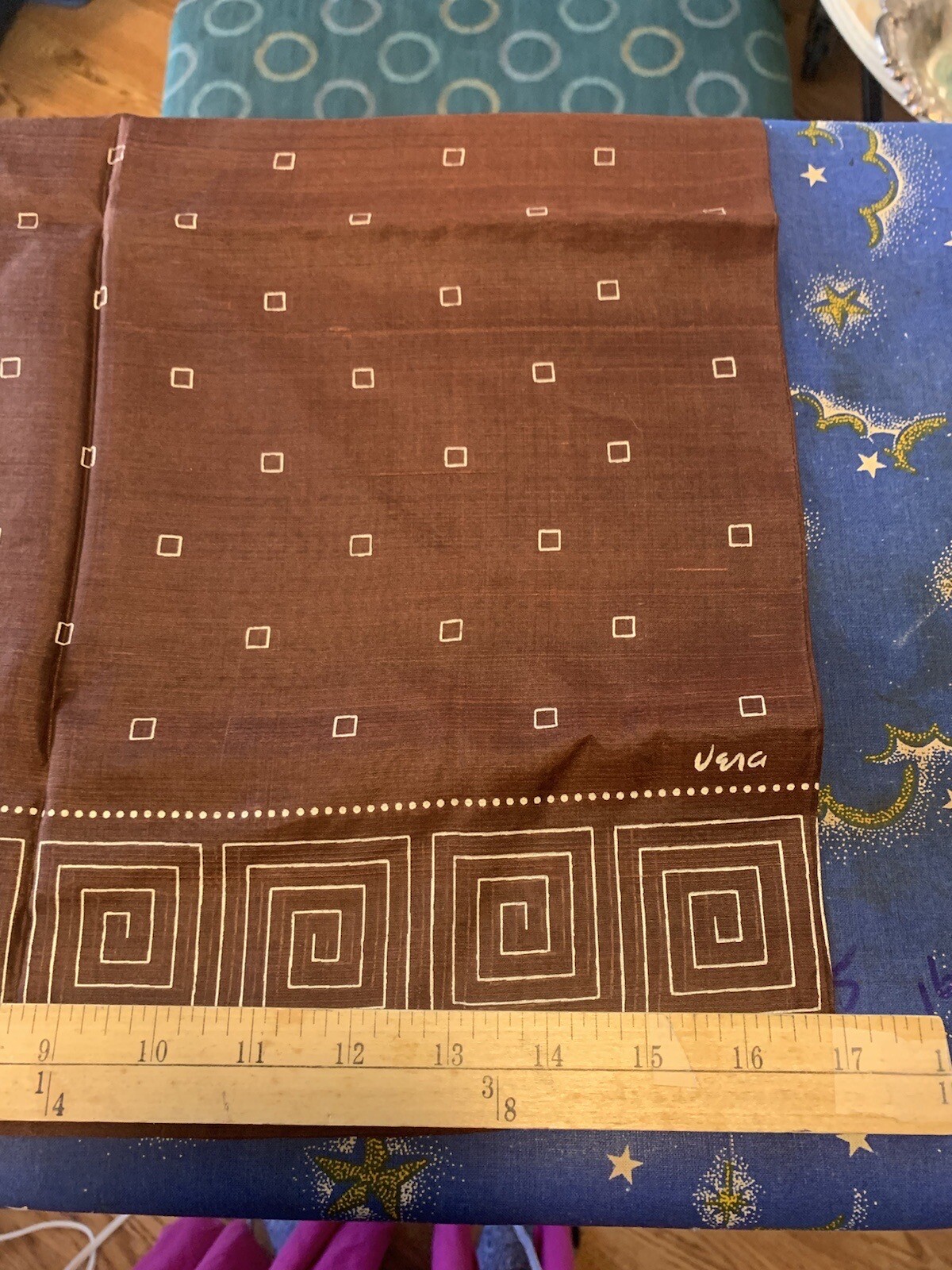 Vtg Vera Brown Silk Rectangular Scarf  Geometric … - image 5