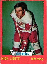 #49 Nick Libett Signed 1973-74 Topps NHL Hockey Card Red Wings AUTO