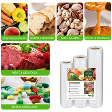 OTWO 3x Food Vacuum Sealer Saver Bag Roll 4Mil Embossed 8”x17’ 10”x17’ 11”x17’