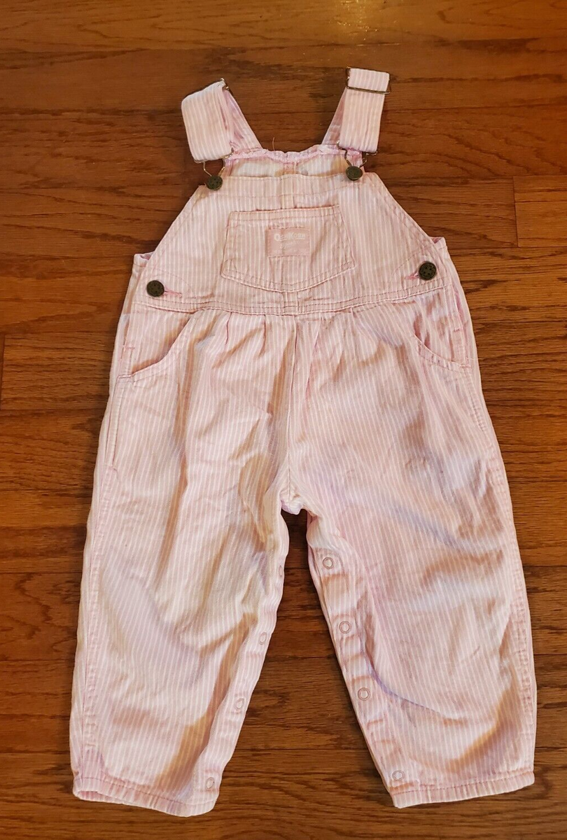 Vintage Oshkosh B'Gosh Vestbak Pink White Striped Bib Overalls