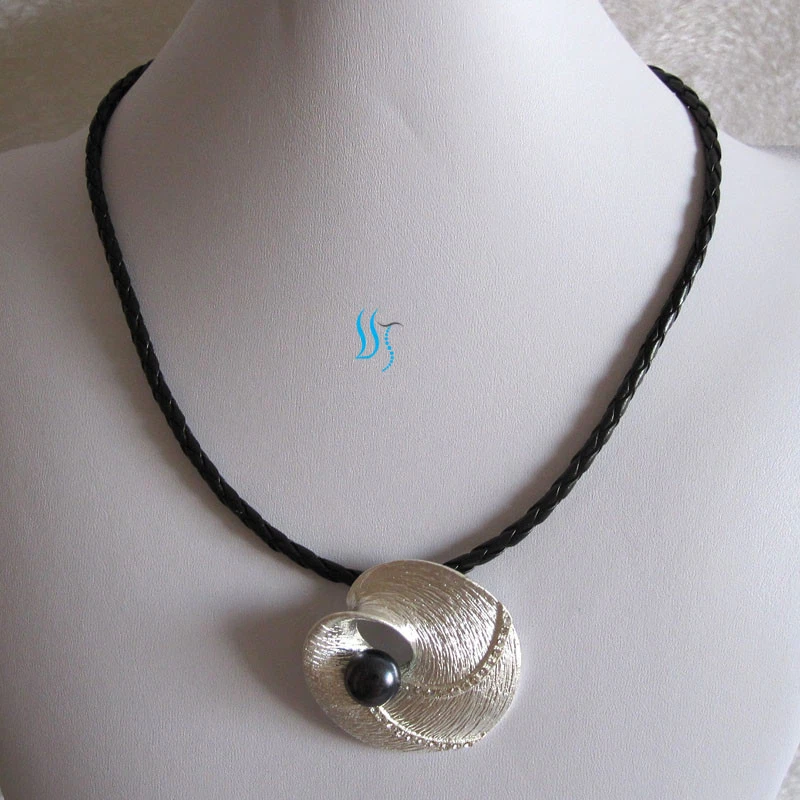 Collar de cuero de perlas de agua dulce de 18" 11,0-11,5 mm P120—MÁS COLORES Foto 2 de 4