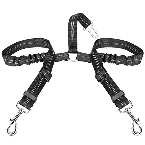 Double Dog Seat Belt Adjustable Elastic Dog Car Harness Travel
