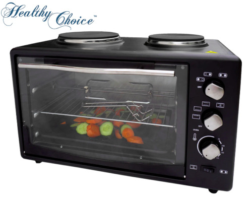 Portable Electric Oven with Rotisserie Two Hot Plates for Stovetop Cooking Black