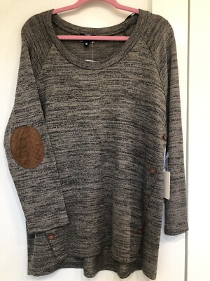 Perch by Blu Pepper Elbow Patch Sweater 2XL Size. Long Sleeves Button on Sides 