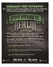 PRINT AD 2016 Stone Brewing Berlin Germany Giveaway Aces & Ales Las Vegas 4”x5”
