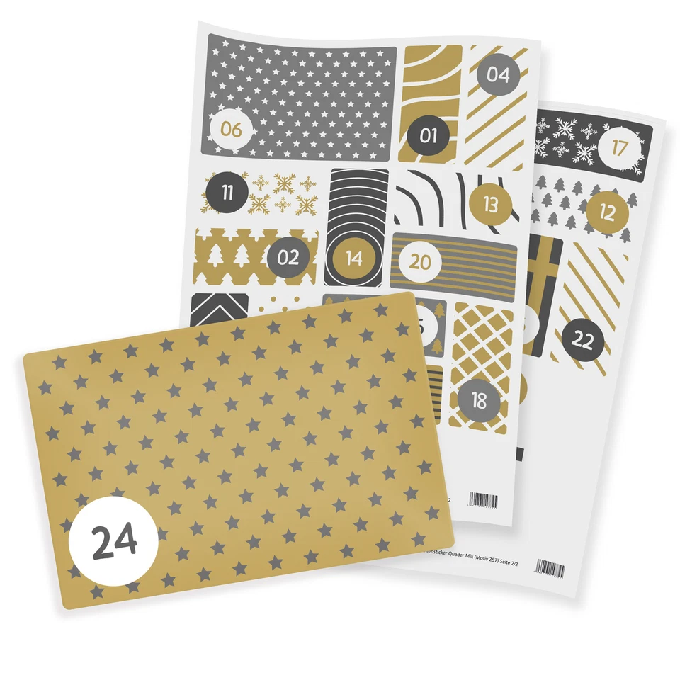 Zahlensticker groß eckig Mix Adventskalenderzahlen in grau weiß gold Aufkleber