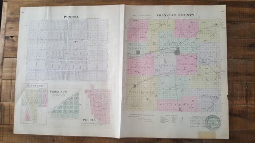 Antique Colored MAP - OTTAWA CITY + WILLIAMSBURG - 1887 KANSAS ATLAS - Picture 4 of 8