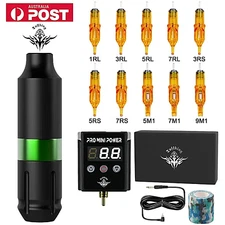 Tuffking Tattoo Machine Kit Wireless Rotary Motor Pen Gun Needle Battery 1800mAh
