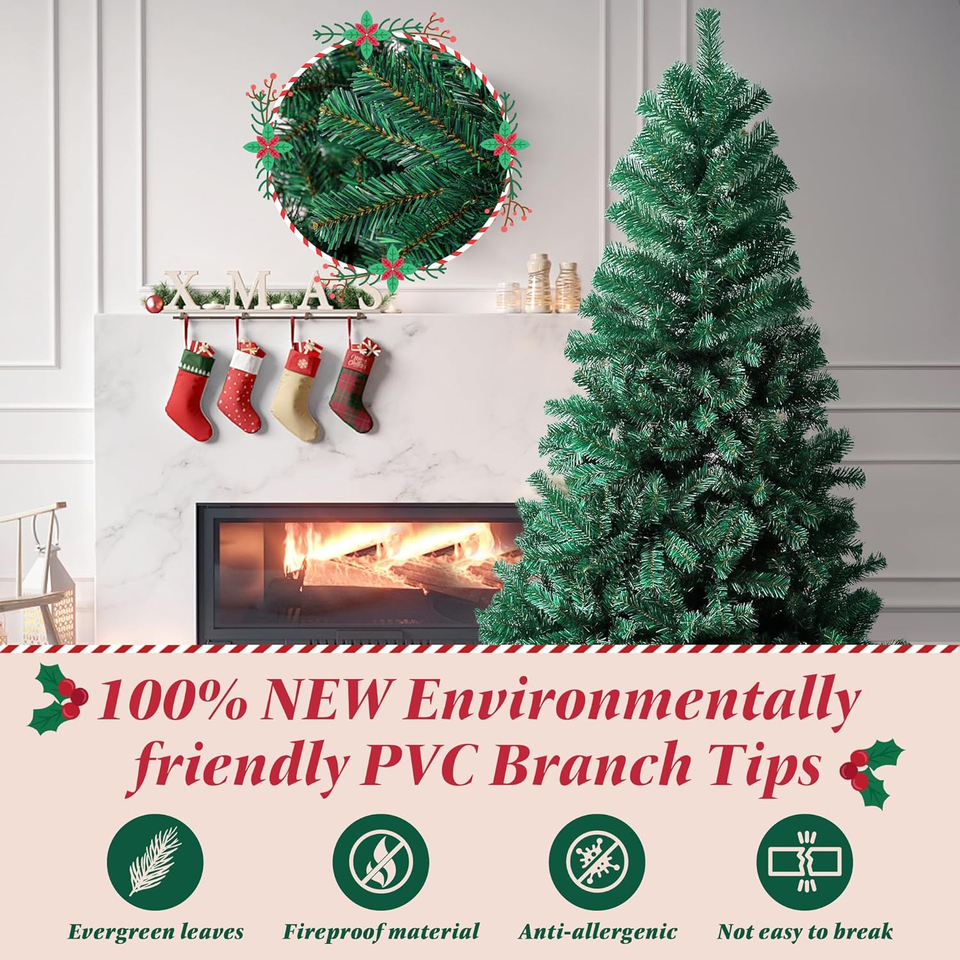 4.5Ft Green Artificial Christmas Tree, Hinged Faux Christmas Tree with