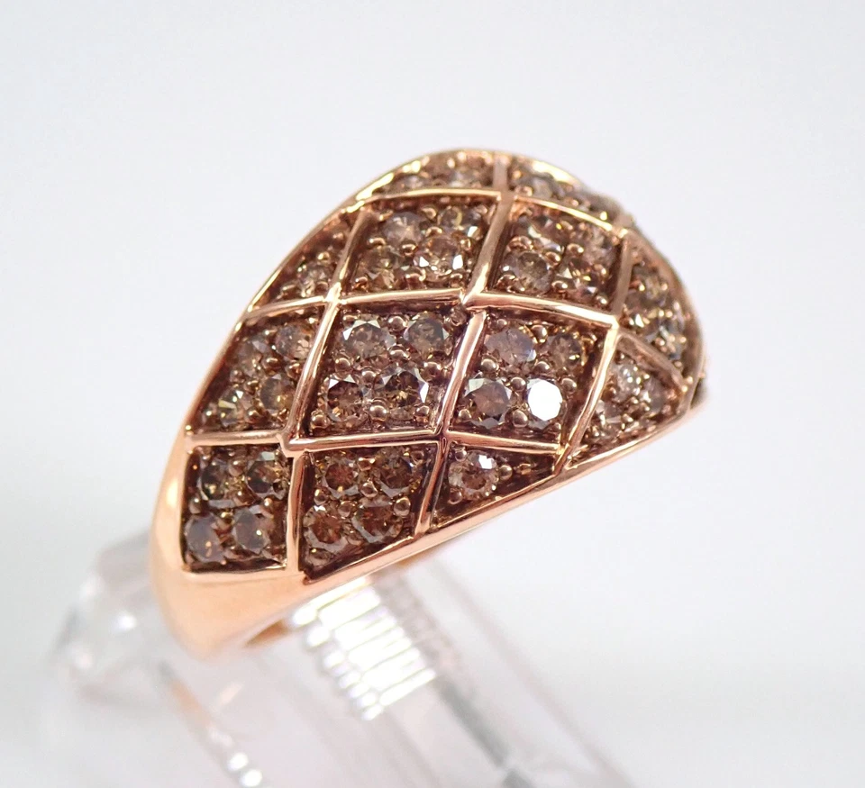 Solid Rose Gold Cognac Color Diamond Anniversary Ring Domed Cluster Wedding Band - Image 2 of 4