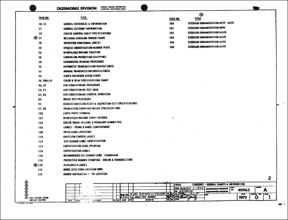 1973 Oldsmobile Cutlass Bound manual de montagem de fábrica 442 Supreme - Imagem 3 de 4