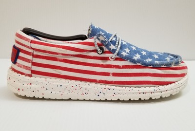 Hey Dude Slip-On Sneakers in Red, Blue & White Stars and Stripes Hey Dude Red/White/Blue Wally Stars and Stripes Youth Casual  main image 4