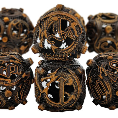 7pcs/set Hollow Polyhedral Metal Dice Set Games Accessory For Dungeon&Dragon RPG