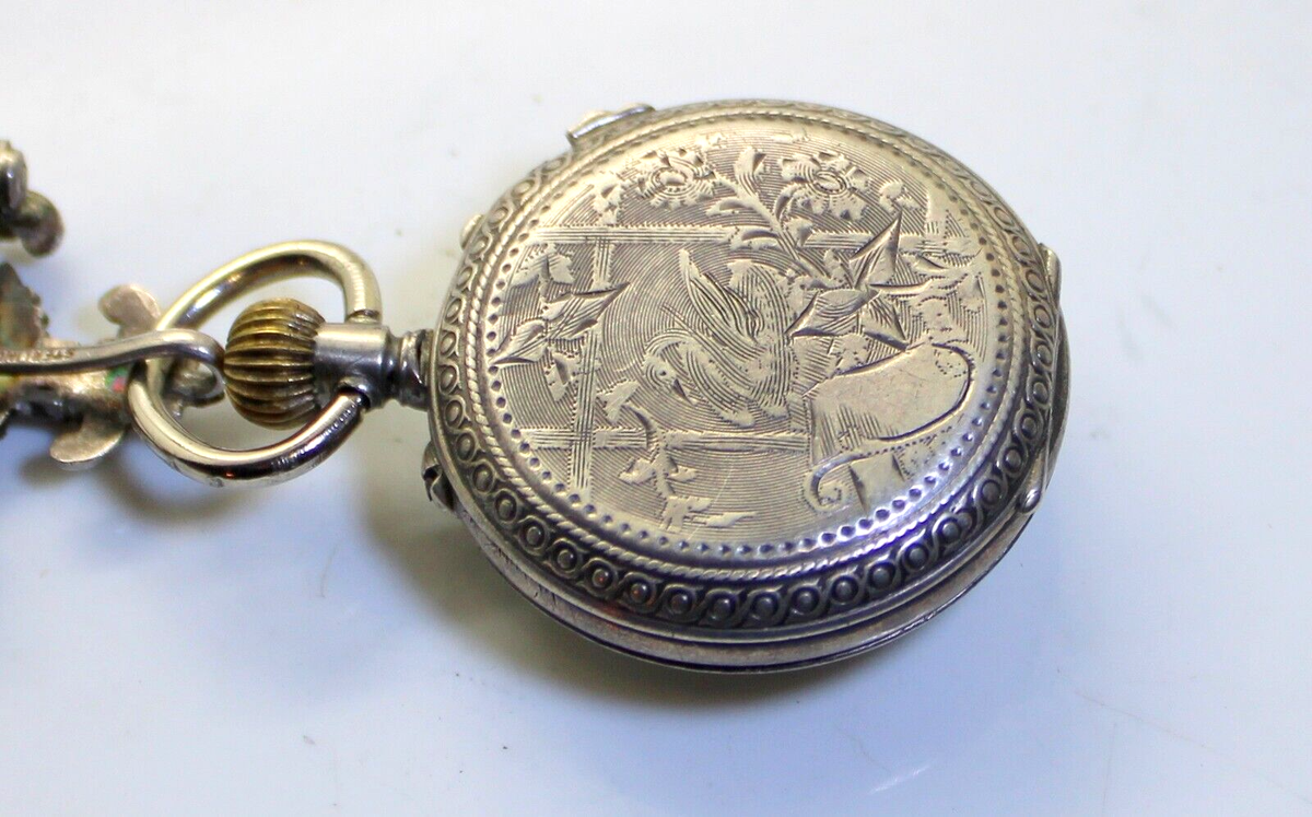 1890's Swiss Pocket Watch 800 Silver Engraved W/ Fleur De Lis