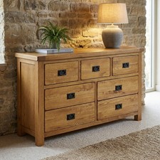 Chest of Drawers Large Wide 7 Drawer 3 over 4 Rustic Oak Storage Furniture