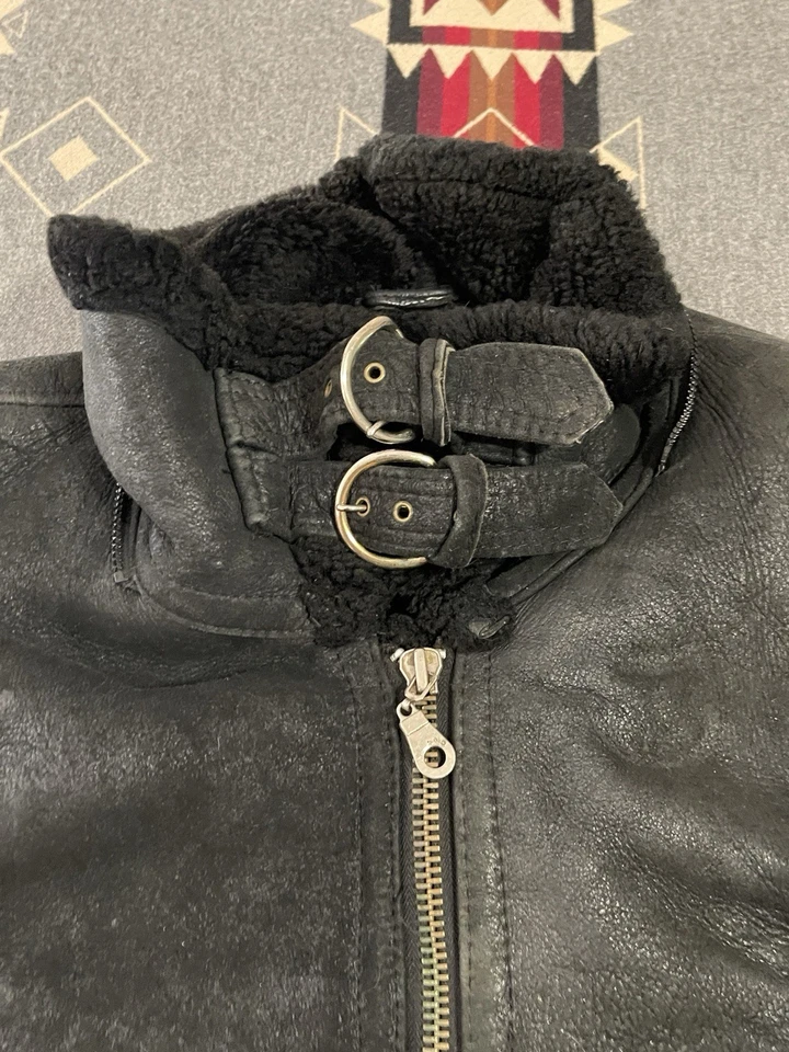 Chaqueta de vuelo vintage de piel de oveja negra Milano años 80 talla XL Sherpa T47 Foto 2 de 4