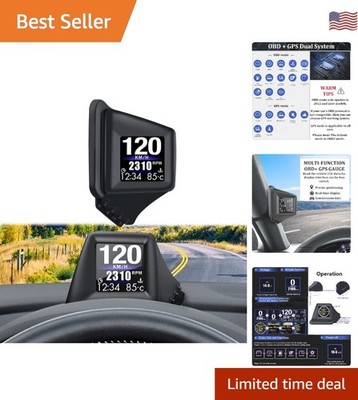 Car HUD Head Up Display, HUD Display with OBDII GPS Dual System Speedometer G...