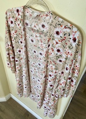 Emory Park Women s Size Small Beige, Pink, Red, Green Floral Kimono